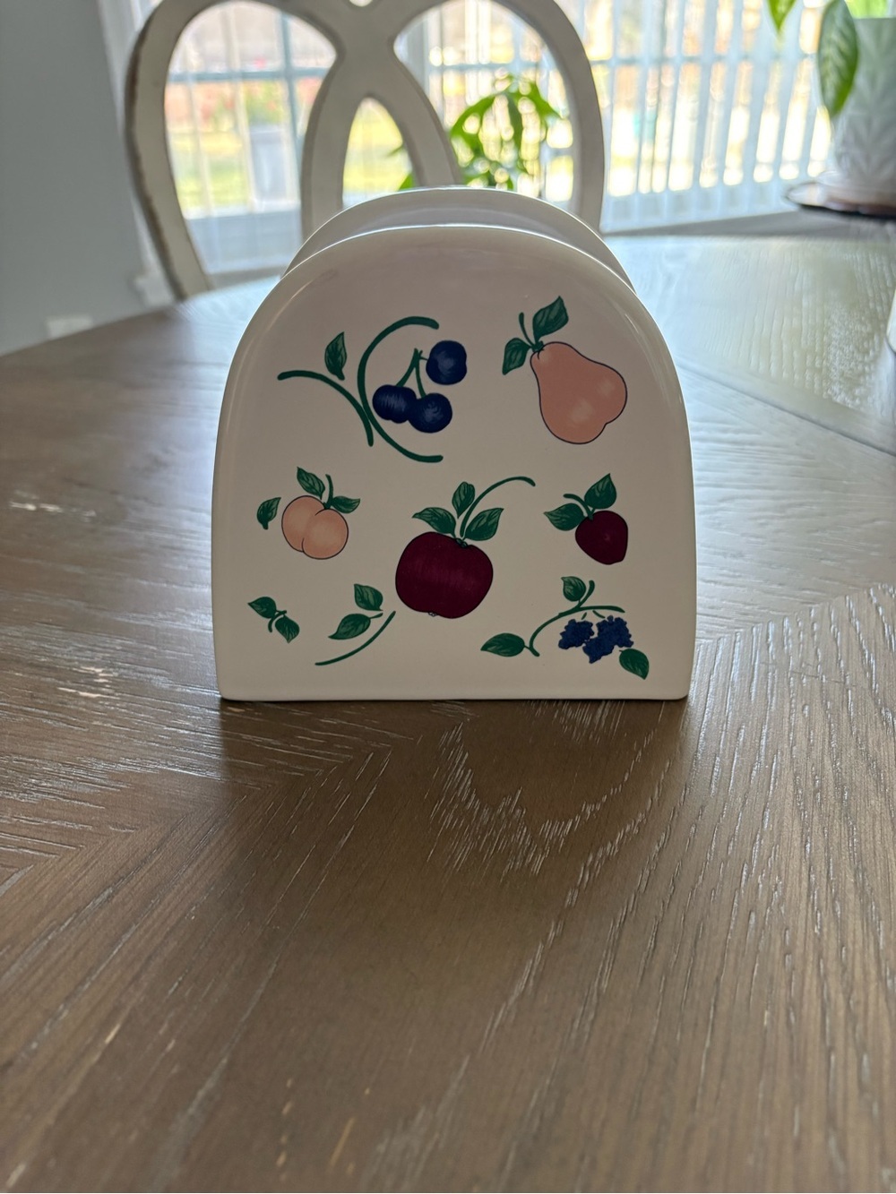 Princess House White Ceramic Napkin Holder with Fruit Motif